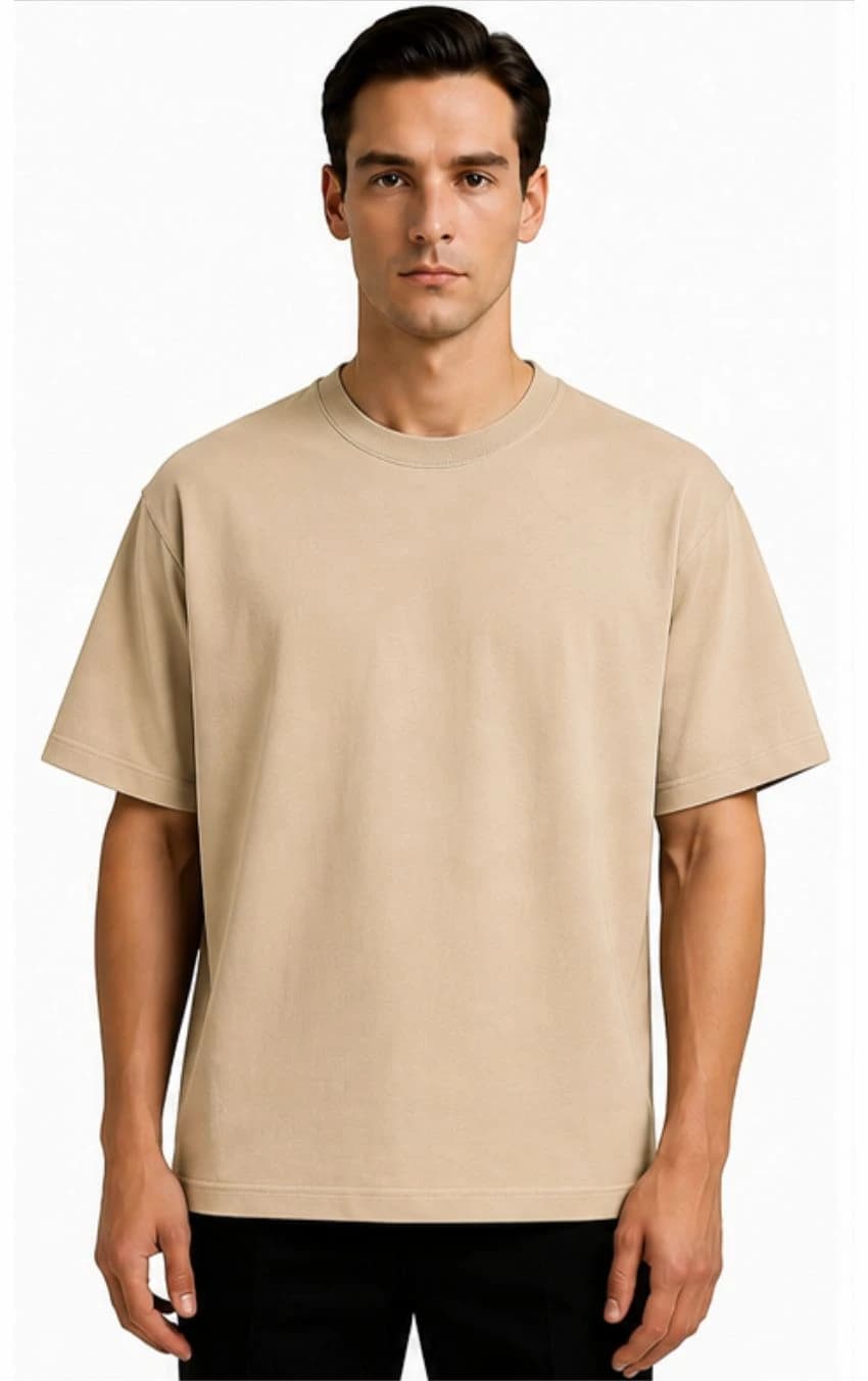 Beige Oversized T-shirt | 220 GSM  Bio-Washed Fabric
