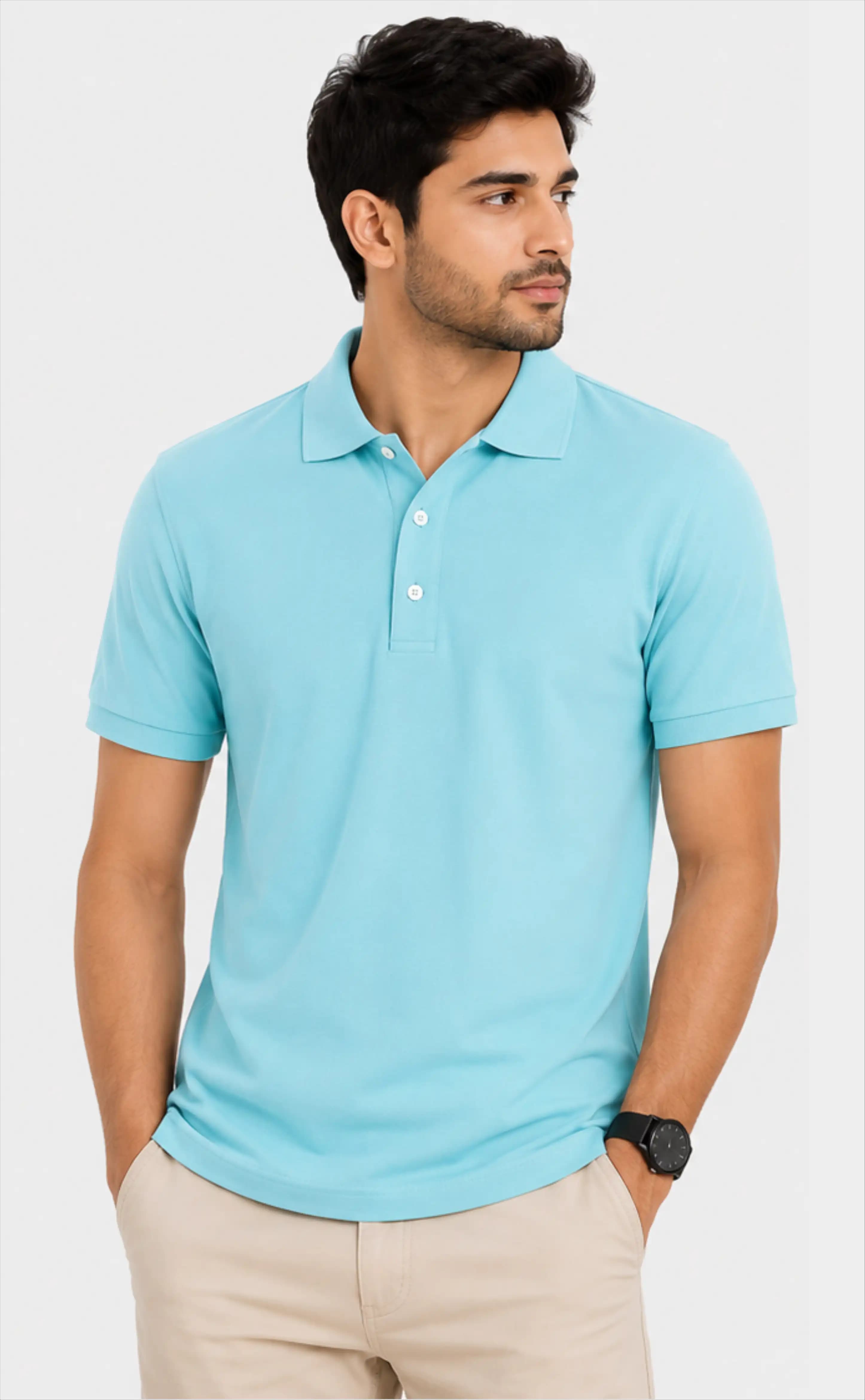 Aqua Solid Polo T-Shirt