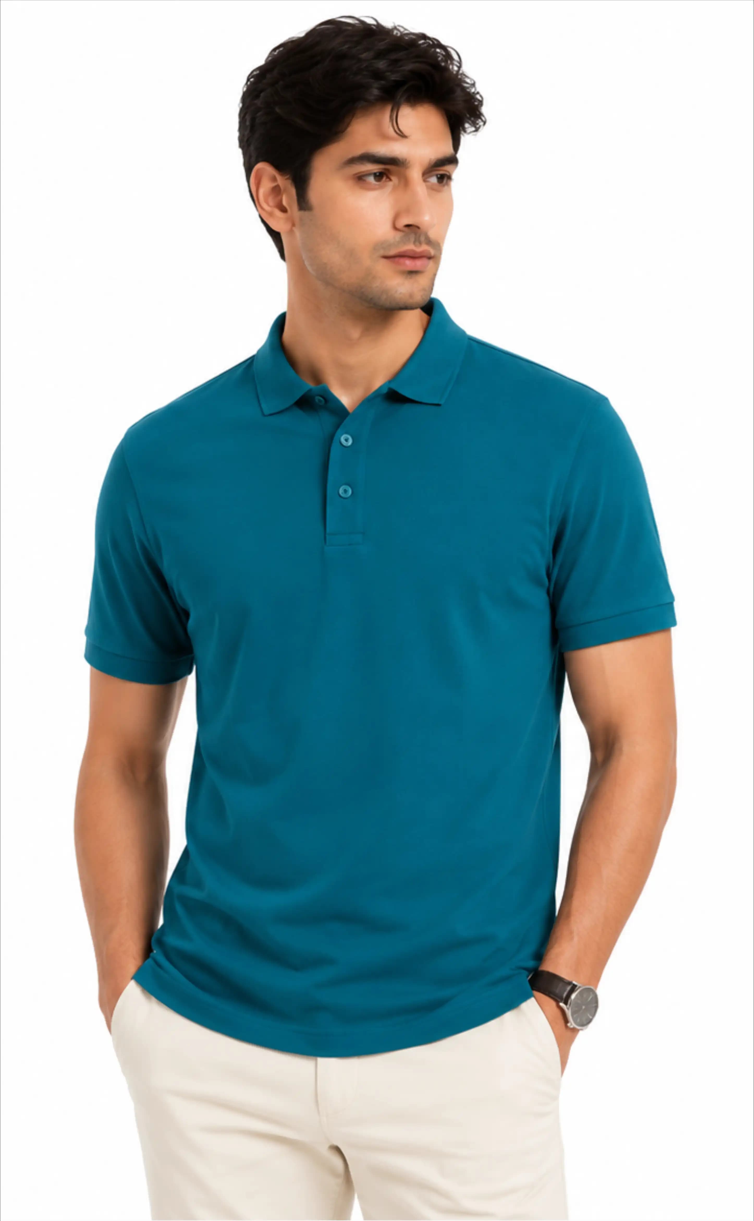 Aqua Marine Solid Polo T-Shirt