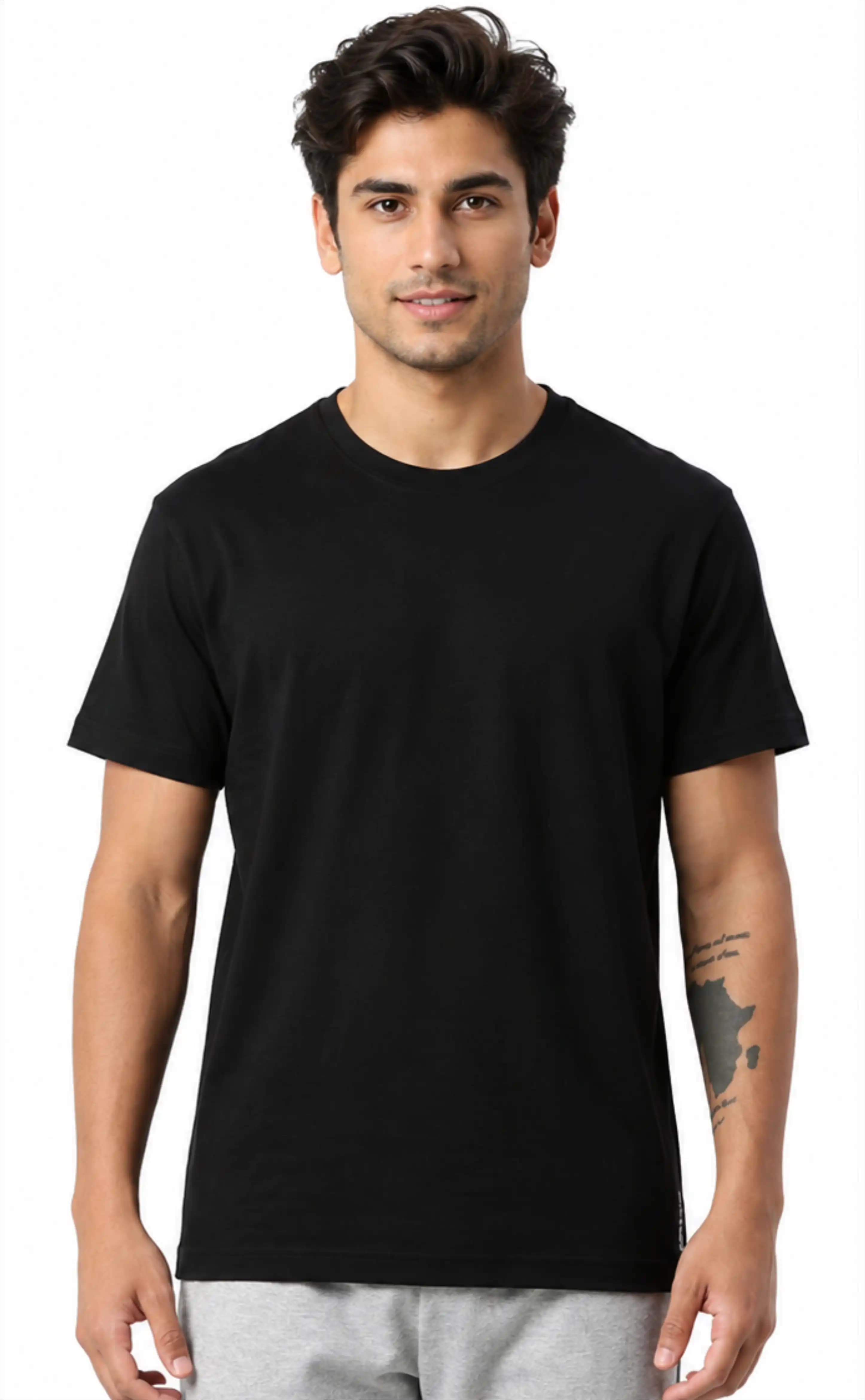 Black Round Neck Customized T-shirt | Regular Fit 180 GSM Bio-wash Fabric